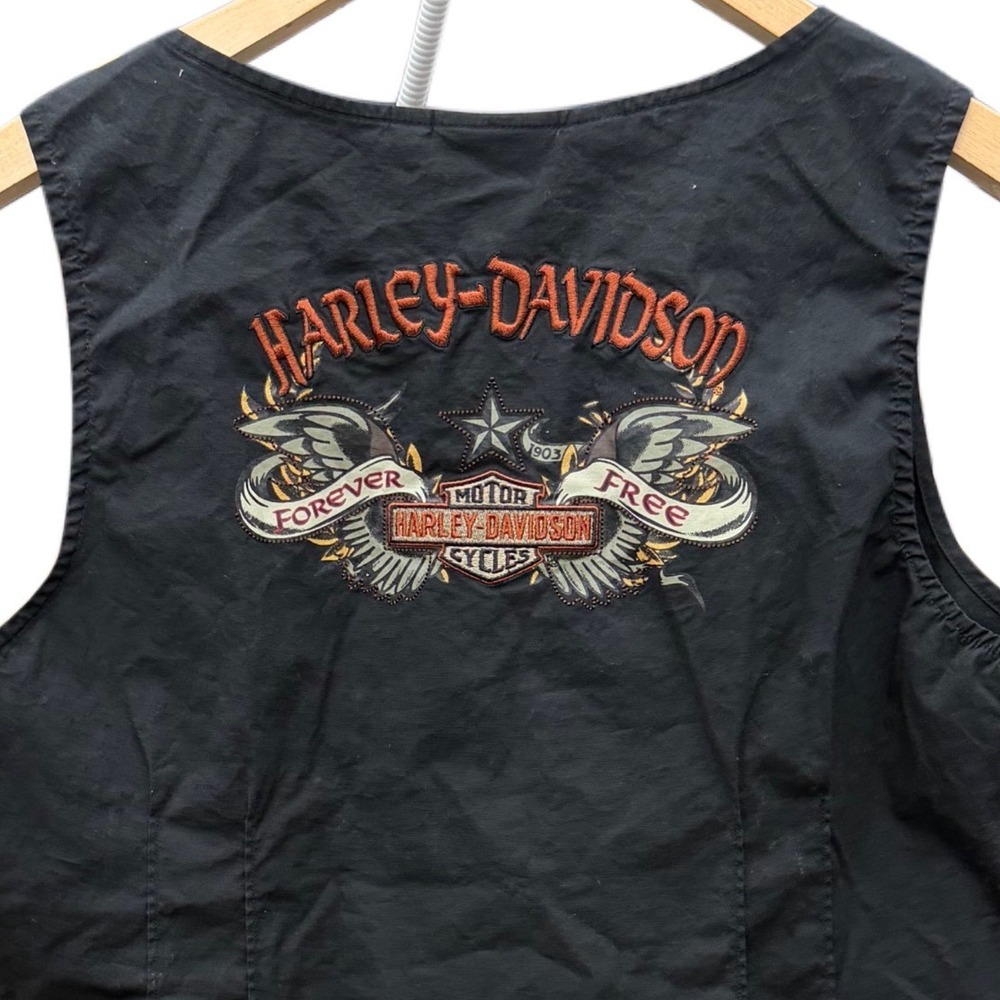 Harley-Davidson Womens‎ XL Black Embroidered Vest Biker Moto Button Front - Picture 5 of 8